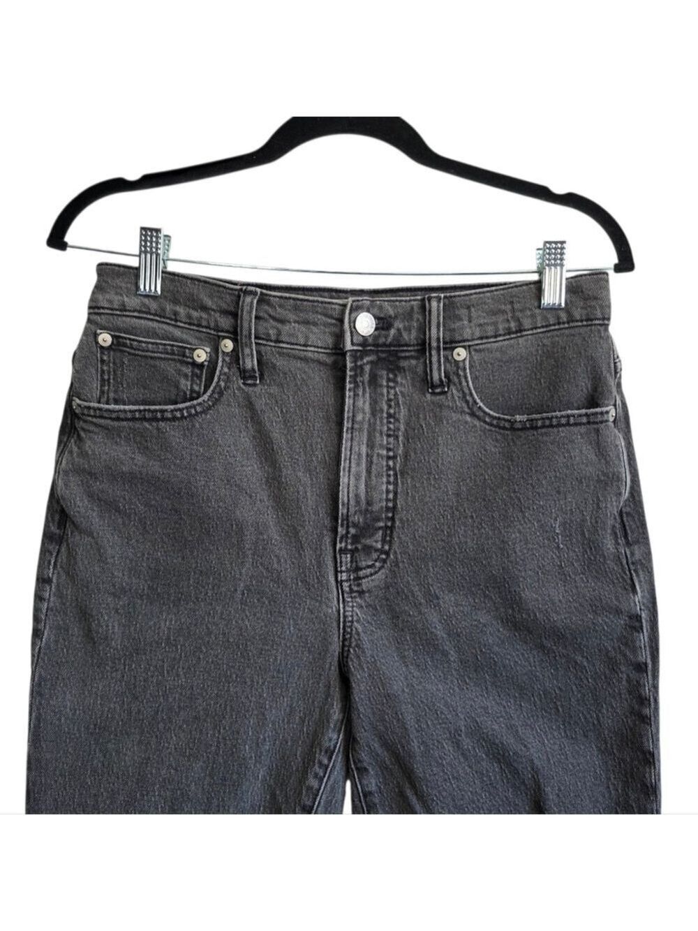 Madewell High Rise Black Distressed Straight Leg Jeans The Perfect Vintage Jean - Picture 6 of 13